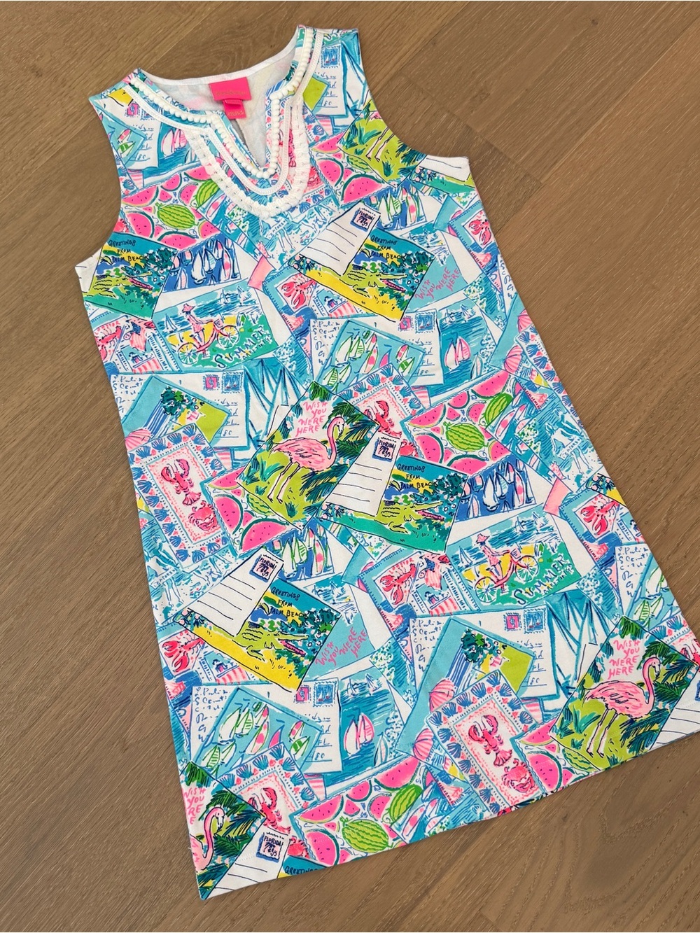 Lilly Pulitzer Girls Mini Harper Shift Dress in Multi Pop Wish You Were Here